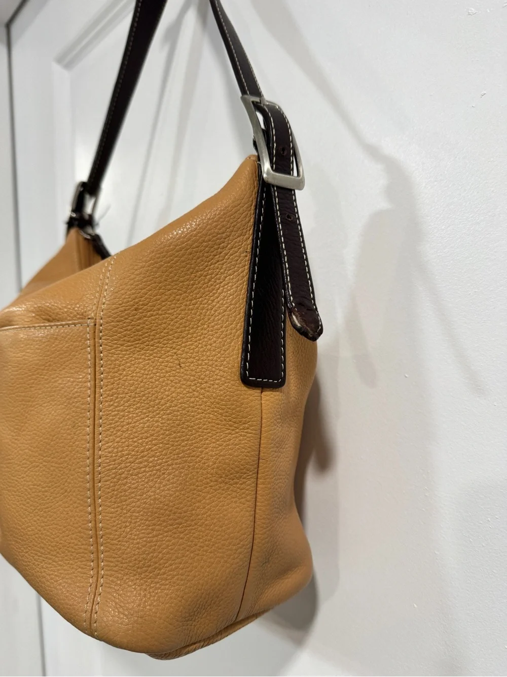 Tignanello Camel Tan Soft Leather Zipper Closure East West Shoulder Bag